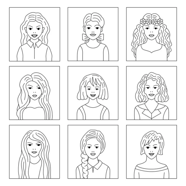 Contour icons of women's face. — Stock vektor
