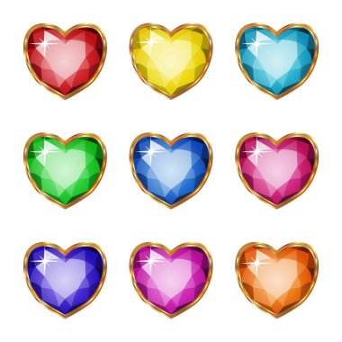Colored gemstones set in gold.