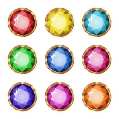 Colored gemstones set in gold.