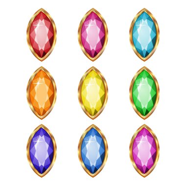 Colored gemstones set in gold.