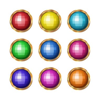 Colored gemstones set in gold.
