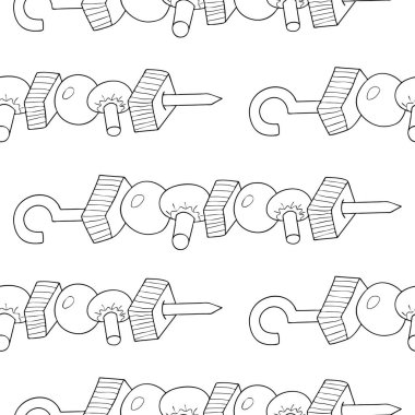 Seamless pattern of shish kebabs.