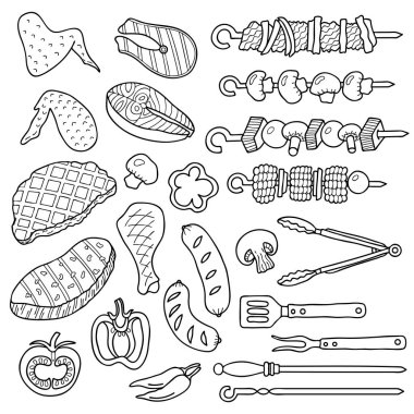 A set of barbecue items.