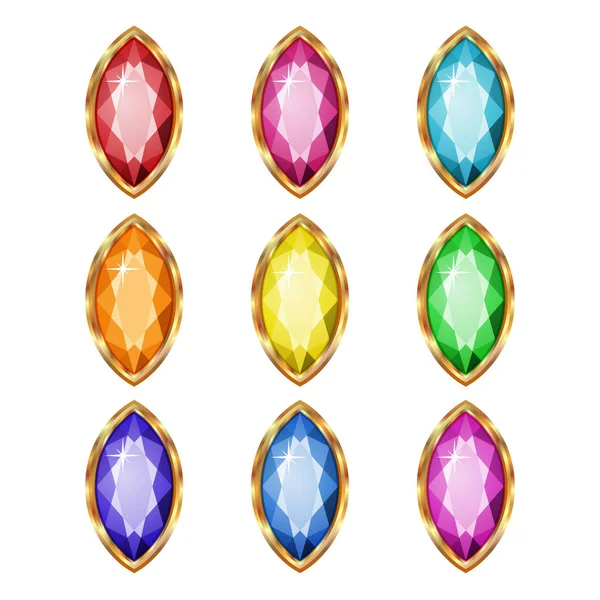Colored gemstones set in gold. — Stock Vector