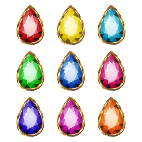 Colored gemstones set in gold. — Stock Vector