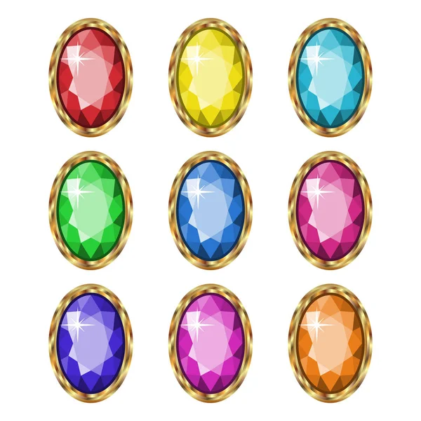 Colored gemstones set in gold. — Stock Vector