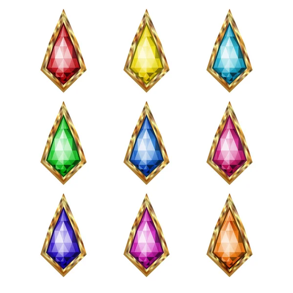 Colored gemstones set in gold. — Stock Vector