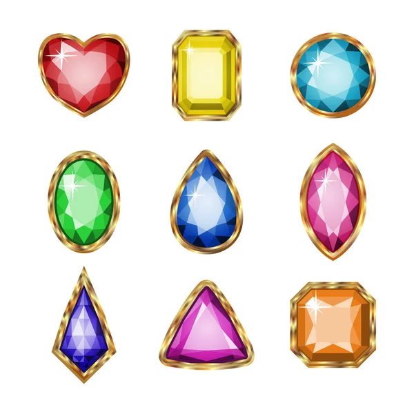 Colored gemstones set in gold.