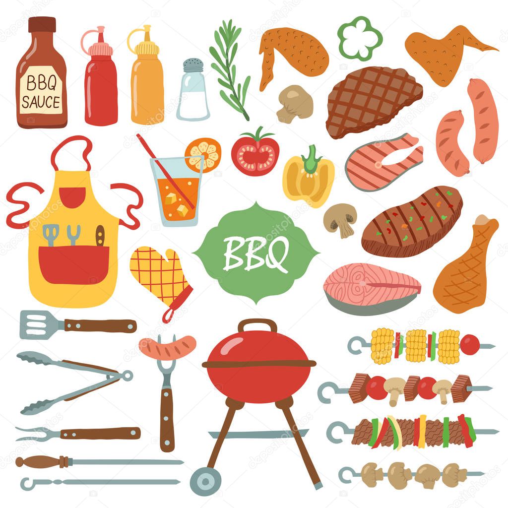 A set of barbecue items.