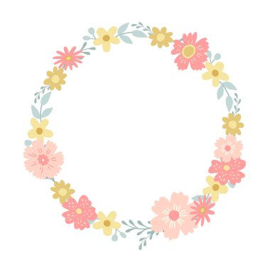 Dekoratif çiçeklerden bir çelenk.