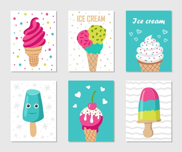Um conjunto de cartões postais sobre o tema do sorvete . —  Vetores de Stock