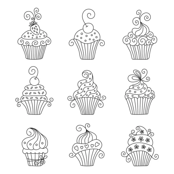 Conjunto de ícones de cupcakes . — Vetor de Stock