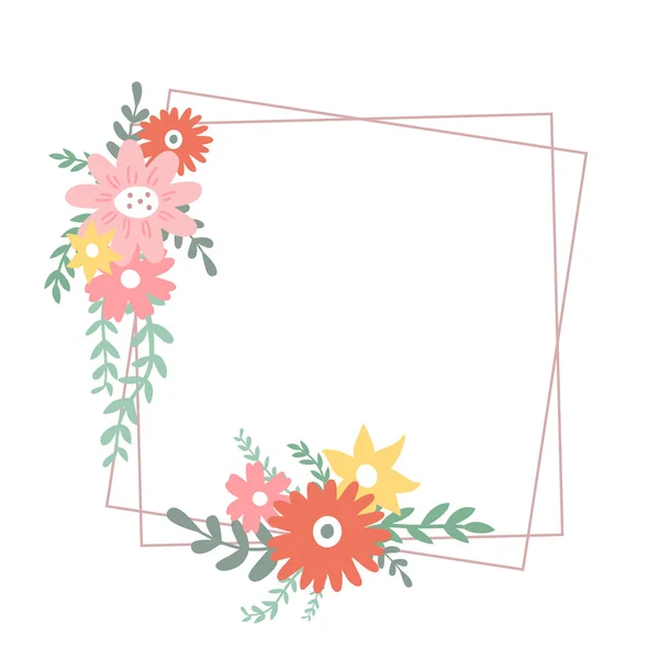 Геометрична рамка з квітами . — стоковий вектор