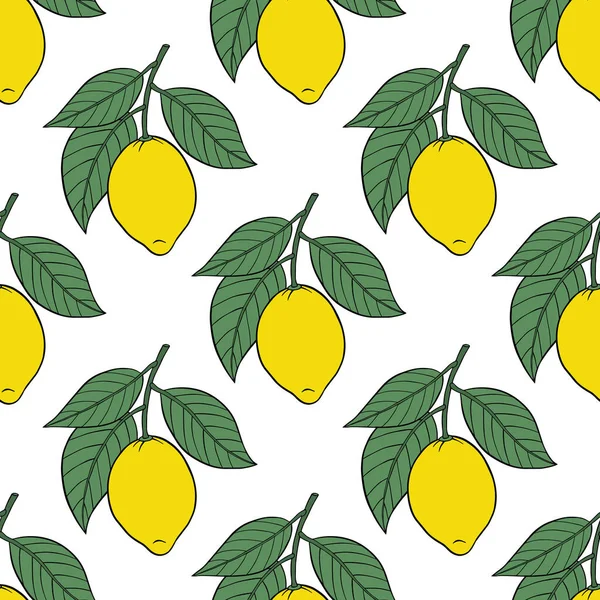 Limones de patrón sin costura con hojas . — Vector de stock