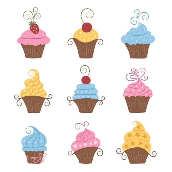 Conjunto de ícones de cupcakes . — Vetor de Stock