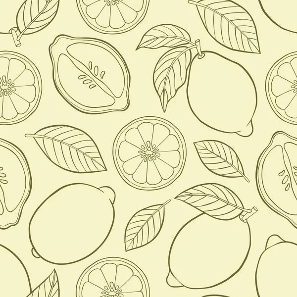 Limones de patrón sin costura con hojas . — Vector de stock