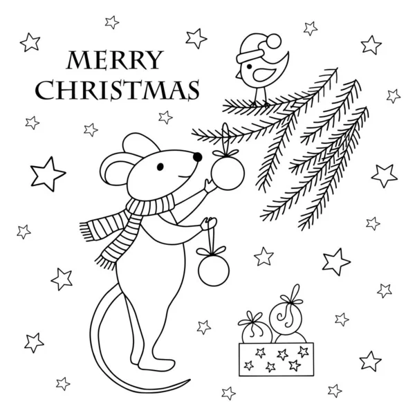 Boże Narodzenie kolorowanki z myszy. — Wektor stockowy