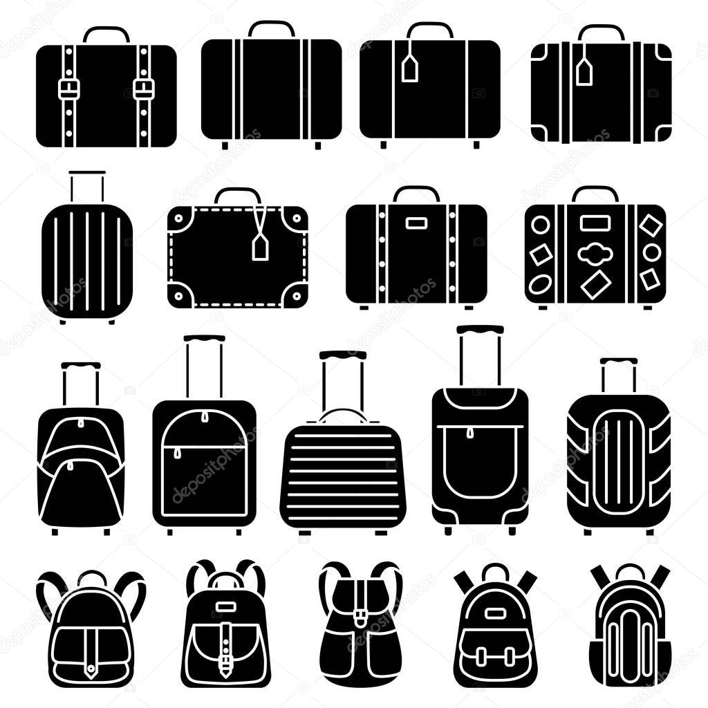 Set of luggage and backpacks icons.