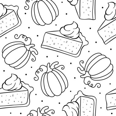 Kabak turtası ve balkabağının kusursuz deseni. Doodle tarzı. Vektör illüstrasyonu.