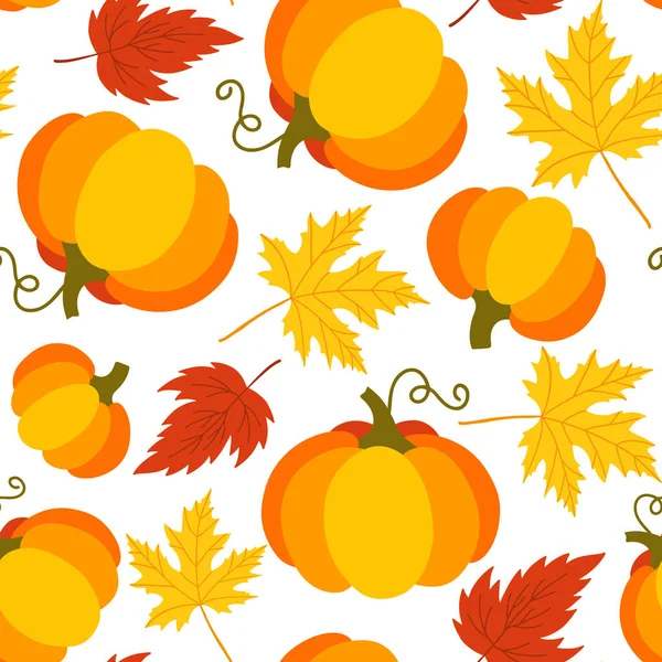 秋天无缝图案 图形南瓜和叶子 感恩节和万圣节背景 — 图库矢量图片