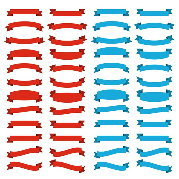 Kırmızı ve mavi renkli koleksiyon şeritleri. Düz biçim.
