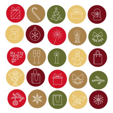 Doğrusal biçimde çizilmiş kutlama simgeleri kümesi.