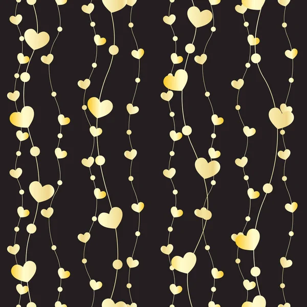 Seamless Pattern Gold Hearts Black Background Vector Illustration — Stock Vector