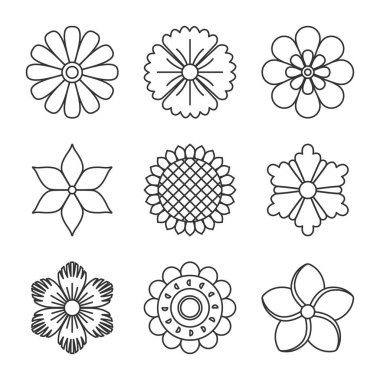 Soyut çiçek elementleri. Doğrusal olarak sunulmuştur.