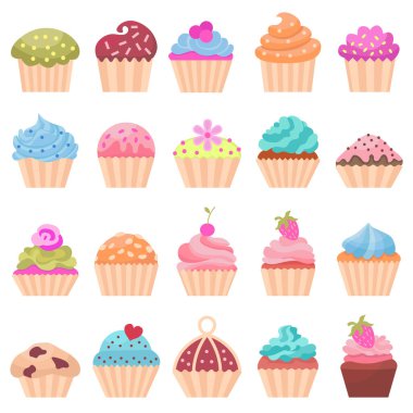 Icons cupcake, flat style. Vector illustration.