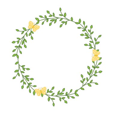 Yeşil yapraklı bir çelenk. Fotoğraf için yay çerçevesi. Vektör illüstrasyonu.