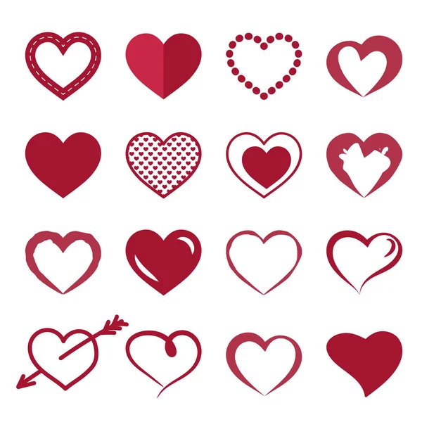 Set Icons Red Hearts Vector Illustration — Stock Vector