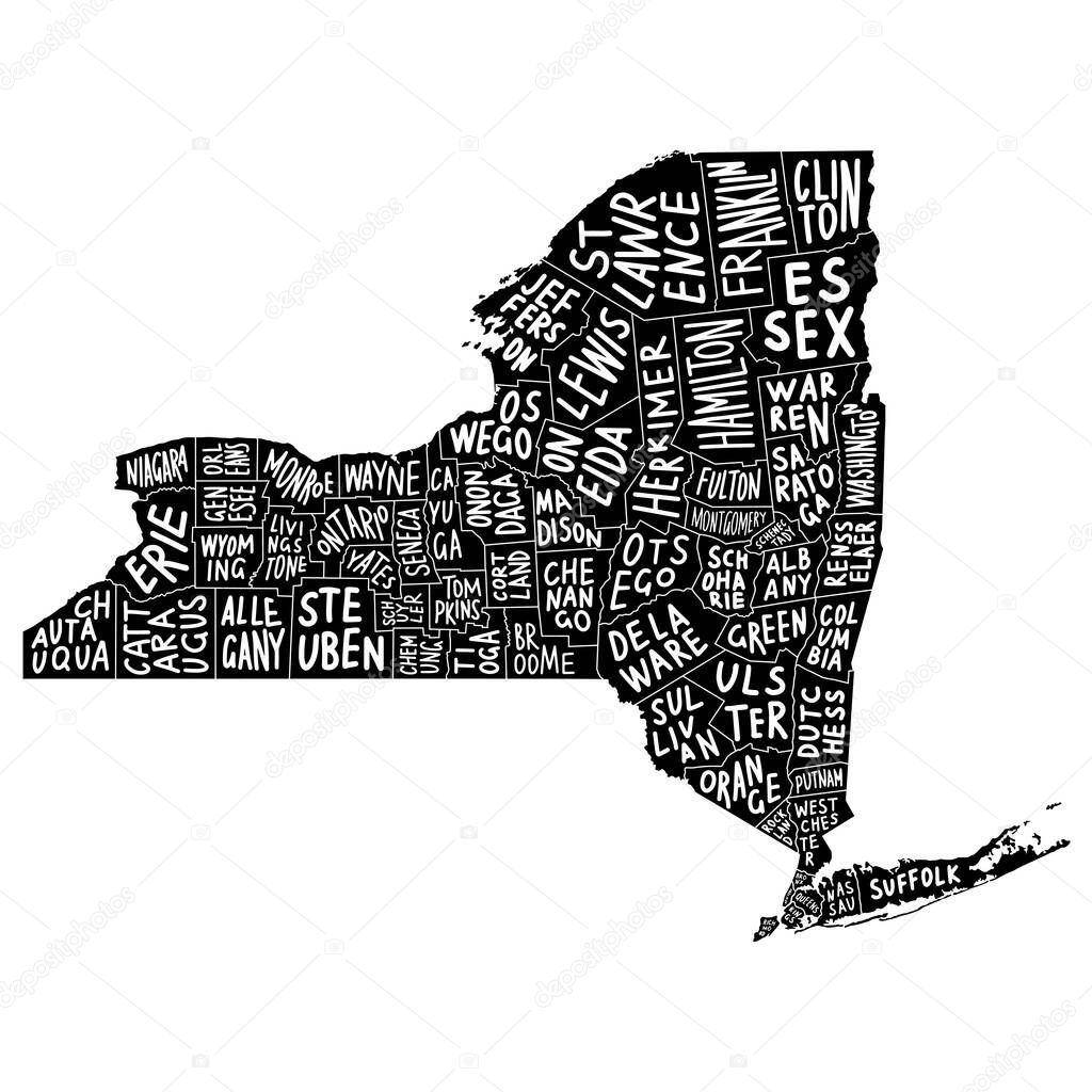 New York state vector map. Words with the name of counties.