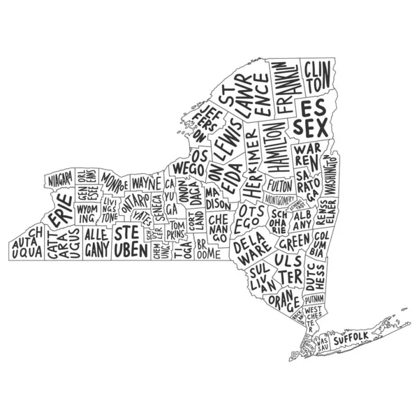 Mapa Vectorial Del Estado Nueva York Palabras Con Nombre Los — Vector de stock