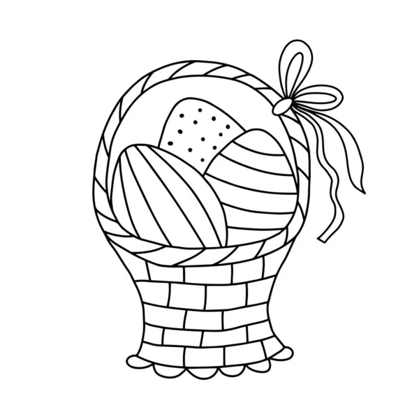 Easter Basket Eggs Coloring Children Outline Drawing Vector Illustration — Stock Vector
