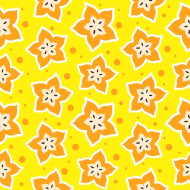 Karambola pürüzsüz desen. Düz stil. Vektör illüstrasyonu.