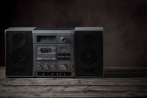 Old Tape Recorder Cassette Wooden Table — Stock Photo, Image