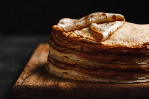 Maslenitsa Maslenitsa Week Holiday Food Stack Russian Pancakes Dark Rustic — Stock Photo, Image