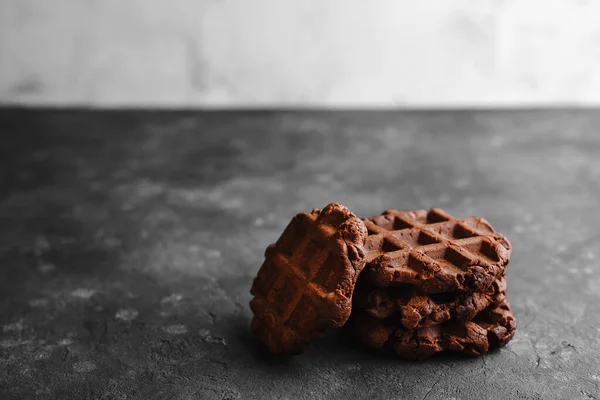 Gaufres Chocolat Maison Avec Cacao Sur Fond Sombre Espace Pour — Photo