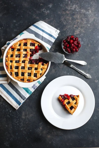 Homemade American Cherry Pie Very Tasty Dark Background Top View — Stock Photo, Image