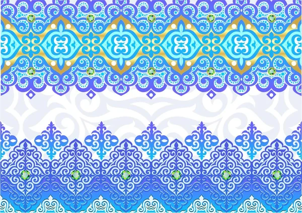 Csipke, kék mintával, elegáns minta, elegáns dekoráció, dekoráció, textil, tumar, szimbólum saukele, shanyrak, dísztárgyak Kazah, Kazah arany, taykazan, kobyz, esküvői, Kazah minta, Kazahsztán ruházat, díszítő elemek, nyomtatási szövet, ethnos — Stock Vector
