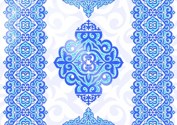 Lace, blue pattern, elegant pattern, elegant decoration, decoration, textile, tumar, symbol saukele, shanyrak, Kazakh ornaments, Kazakh gold, taykazan, kobyz, wedding, Kazakh pattern, Kazakhstan clothing, decorative elements, printing fabric, ethnos — Stock Vector