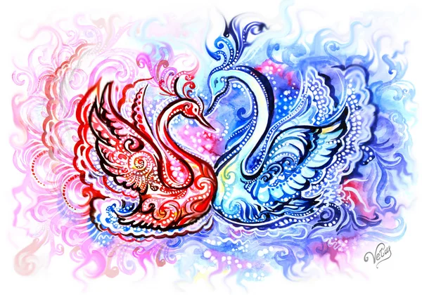 Abstraction of swans, picture of swans, wedding picture, drawing of lovers, Valentine's day, tender print, pair of swans, wedding, husband and wife, swan fairy-tale, love legend — Stock Image Abstraction Swans Picture Swans Wedding Picture Drawing Lovers Valentine Day Stock Image