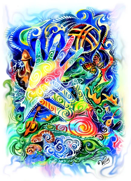 Abstraction, painting, hands, shanyrak, enos of kazakhstan, painting, bright panel, oriental motif, Asian style, asia, east, Kazakh pattern, aziata ornament, epos, ethnica, print for painting, panel on wall, modular panel, picture for children , brig — Stock Image Abstraction Painting Hands Shanyrak Enos Kazakhstan Painting Bright Panel Oriental Royalty Free Stock Images