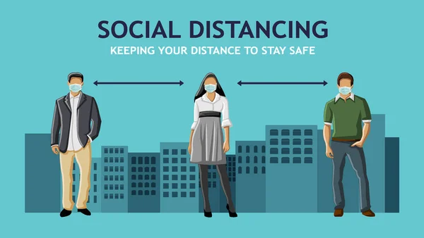 Two Man Woman Working While Social Distancing - Stok Vektor