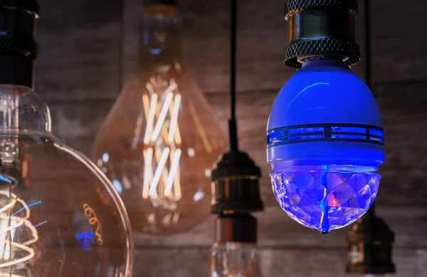 Blue LED bulb in a modern interior.