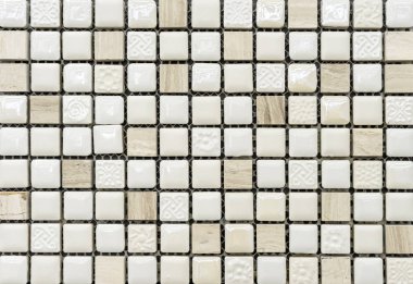 Bej 3 boyutlu kareli seramik fayans mozaiği.