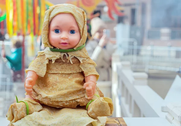 Кукла Блинной Одежде Славянском Фестивале Масленица — стоковое фото