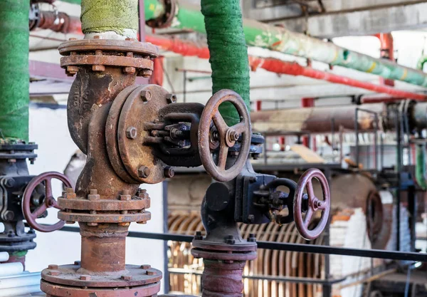 Shutoff valves in a water supply network. Gas boiler room equipment.