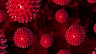 Çin koronavirüsü COVID 19 mikroskop altında. 3 boyutlu illüstrasyon. 3B görüntüleme