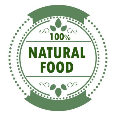 doğal besin içeren yuvarlak amblem.